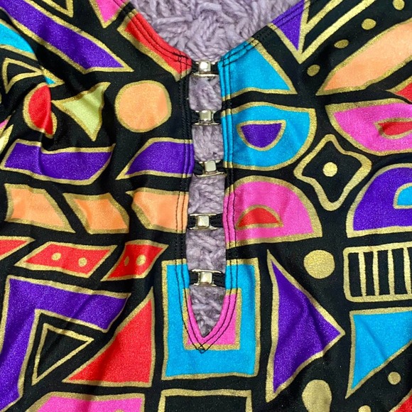 10 VTG La Blanca Funky Geometric Print Neon Gold High Cut One Piece Swimsuit - Picture 3 of 12